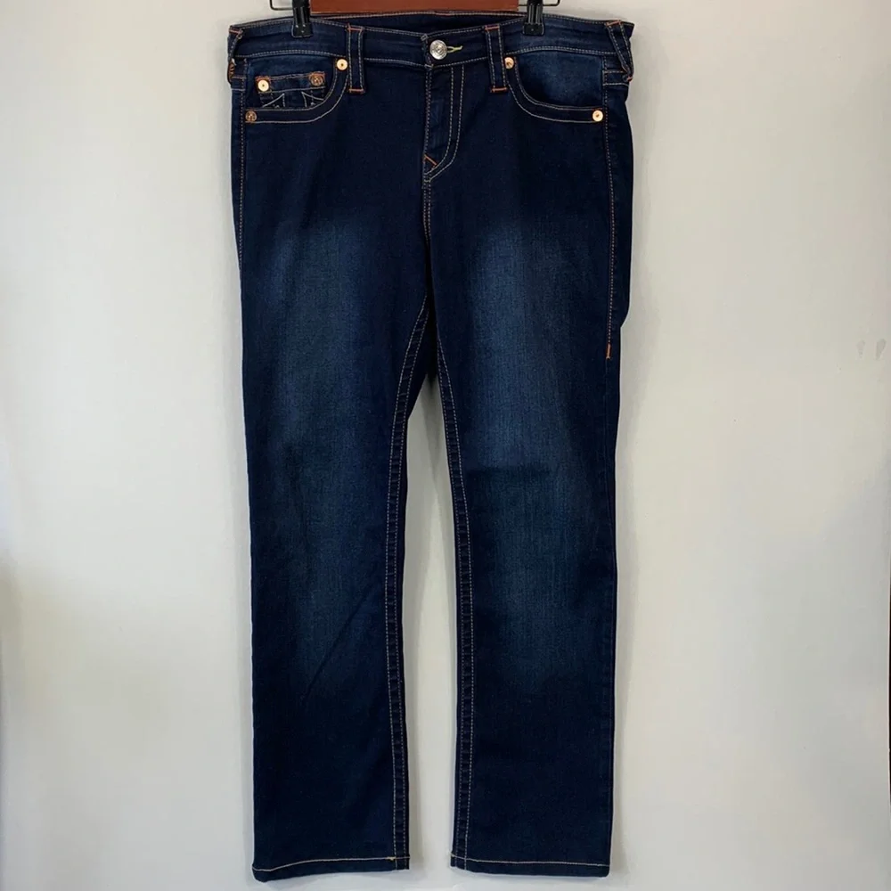 True Religion Women’s 33 Billie Mid Rise Straight Leg Blue Minimal Denim‎ Jeans - Picture 2 of 13